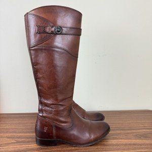 Frye Molly Knee High Riding Equestrian Boots Redwood Brown Leather Womens Size 8
